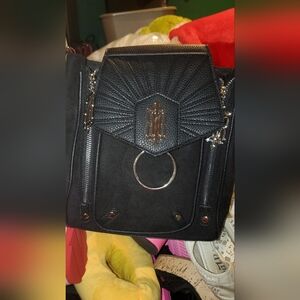 Restyle Zippered Black Velvet Backpack